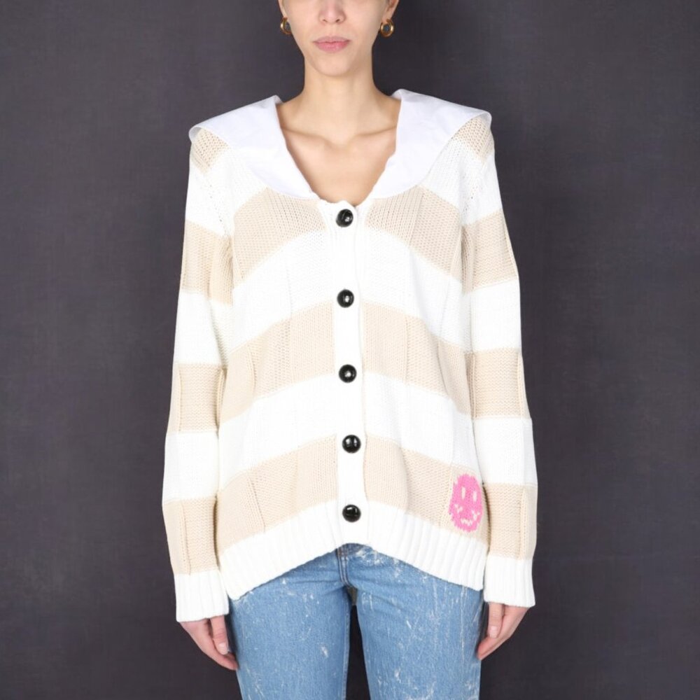 NWT GANNI V-NECK COTTON KNIT CARDIGAN WITH STRIPE PATTERN